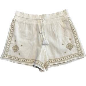 J Crew Womens New white crinkle shorts with gold embroidery Size 4